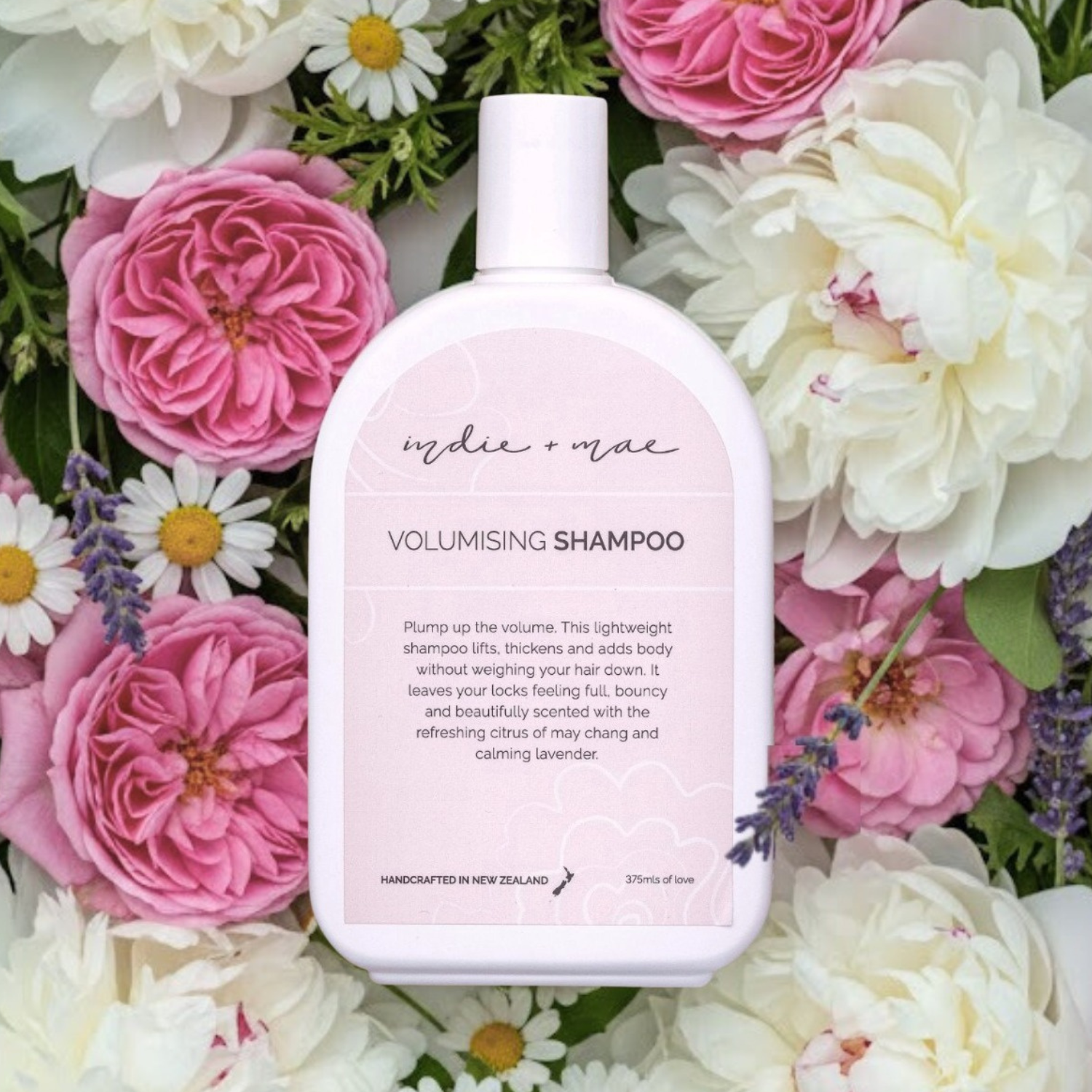 Indie + Mae Volumising Shampoo bottle, product detail