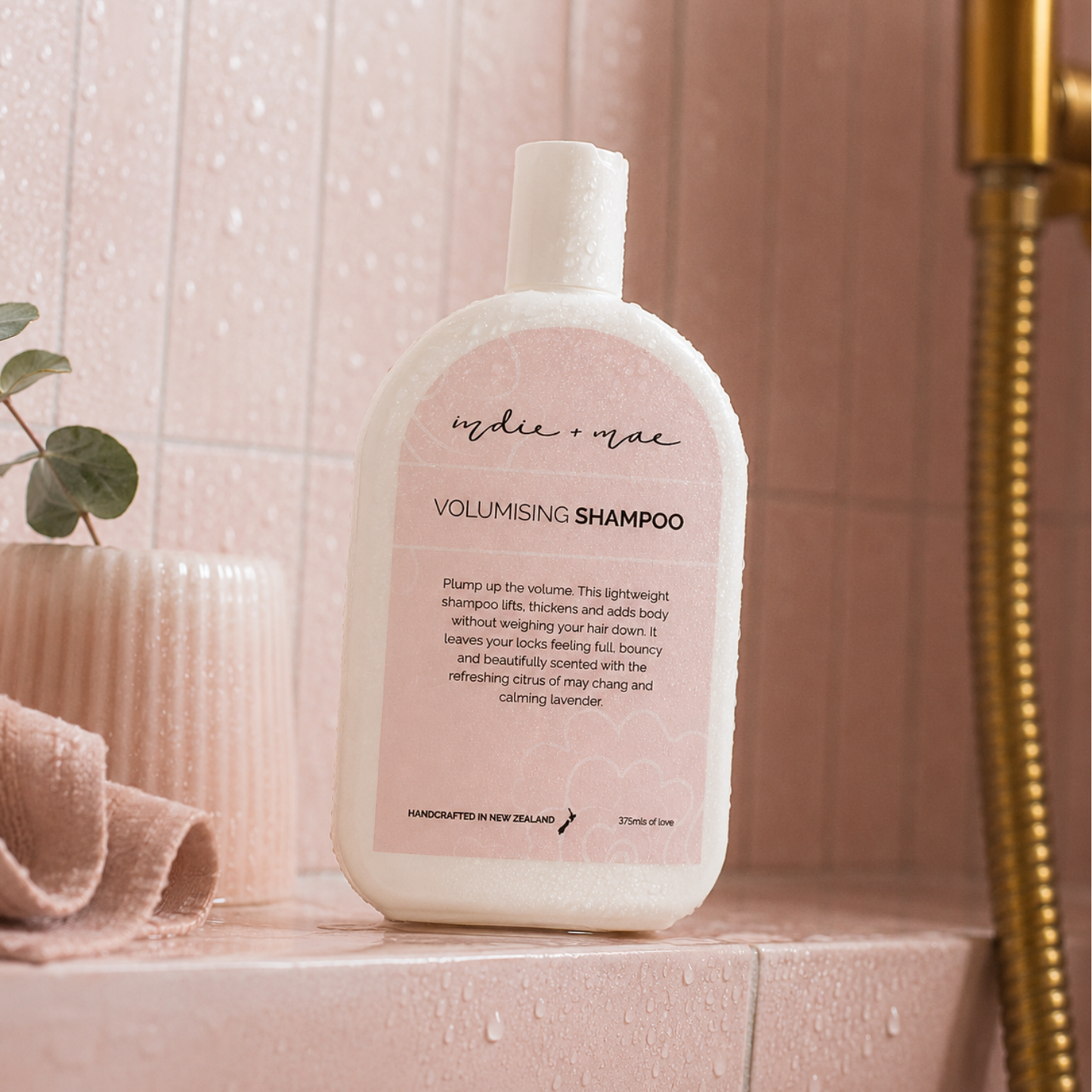 Indie + Mae Volumising Shampoo bottle, alternative product view