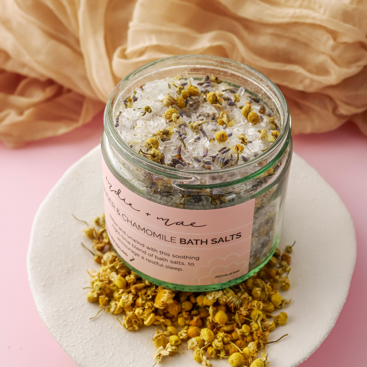 Indie + Mae Lavender & Chamomile Bath Salts 250ml jar, product detail