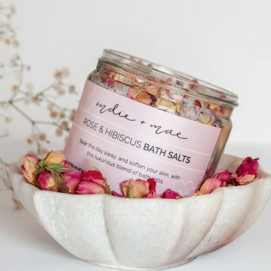 Indie + Mae Rose & Hibiscus Bath Salts 250ml jar